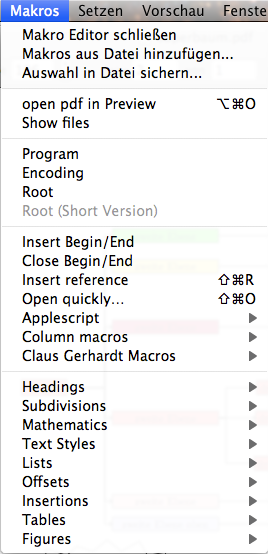 Das Makromenü in TeXShop