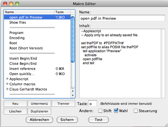 Der Makroeditor aus TeXShop