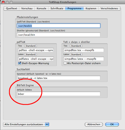 TeXShop Einstellungen